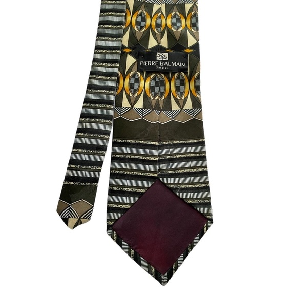 Pierre Balmain Tie Paris Silk Hand Made Tipp Bar Tac Pull String 58x4 Black Gold - Picture 5 of 10